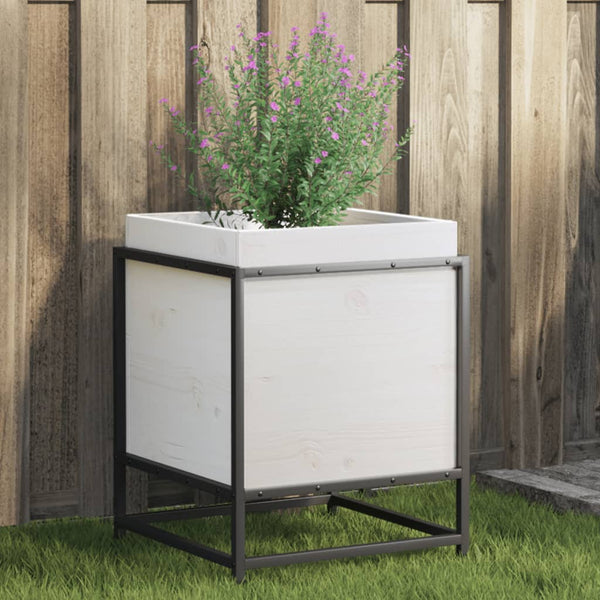 bac a fleurs bois pieds structure acier durable pin blanc 40 x 40 x 50 cm 1 | jardinna