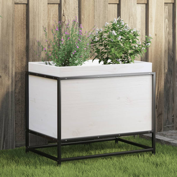bac a fleurs bois pieds structure acier durable pin blanc 60 x 40 x 50 cm 1 | jardinna