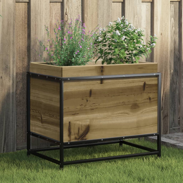 bac a fleurs bois pieds structure acier durable pin impregne 60 x 40 x 50 cm 1 | jardinna