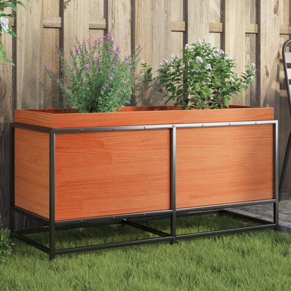 bac a fleurs bois pieds structure acier durable pin marron cire 100 x 40 x 50 cm 1 | jardinna