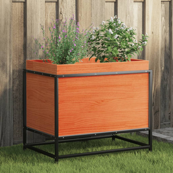 bac a fleurs bois pieds structure acier durable pin marron cire 60 x 40 x 50 cm 1 | jardinna