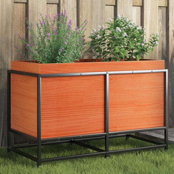 bac a fleurs bois pieds structure acier durable pin marron cire 80 x 40 x 50 cm 1 | jardinna