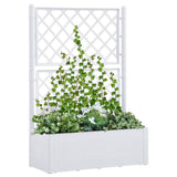 bac a fleurs treillis arrosage auto design rotin 35 90l blanc 100 x 43 x 142 cm 1 | jardinna