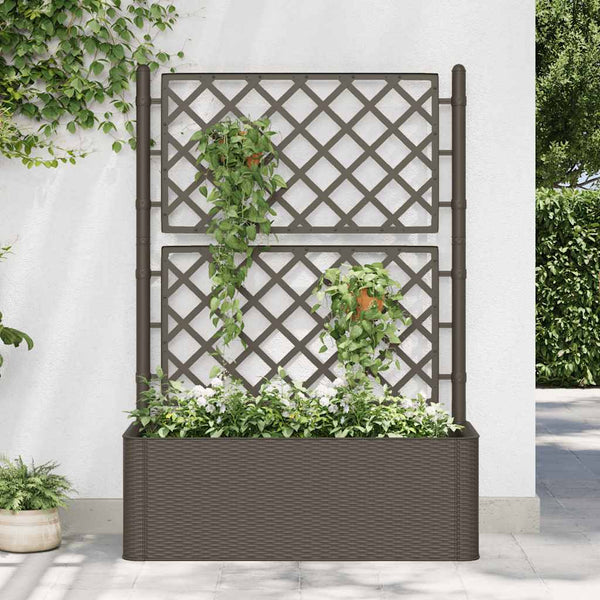 bac a fleurs treillis arrosage auto design rotin 35 90l cafe 100 x 43 x 142 cm 1 | jardinna