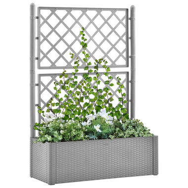 bac a fleurs treillis arrosage auto design rotin 35 90l gris 100 x 43 x 142 cm 1 | jardinna