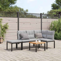 banc jardin confortable coussins epais acier robuste 4 pcs gris clair table 1 | jardinna