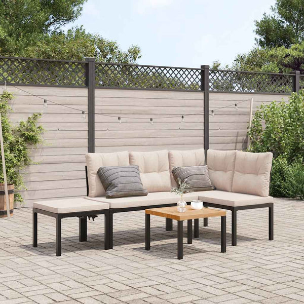 banc jardin confortable coussins epais acier robuste 4 pcs taupe table 1 | jardinna