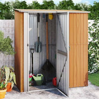 cabane jardin acier galvanise a aspect bois marron | jardinna