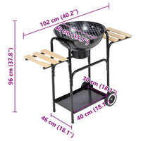 Grill Barbecue Couvert à Charbon en Acier avec Tablettes en Bois