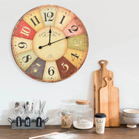 horloge murale vintage bois colourful 60 cm | jardinna