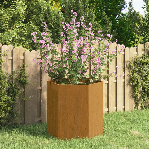 jardiniere acier corten hexagonale design rustique jardin 40 x 40 x 45 cm 1 | jardinna