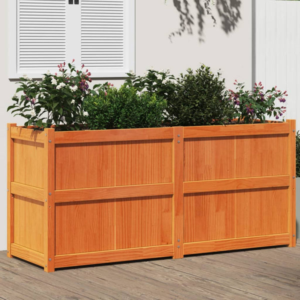 jardiniere bois massif style rustique 150x50x70 cm bois pin brun 1 | jardinna