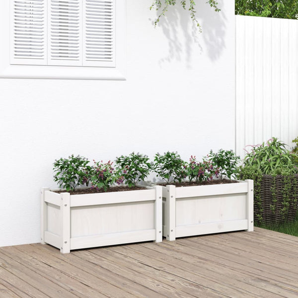 jardiniere bois massif style rustique 60x31x31 cm set 1 2 pcs blanc 3 | jardinna