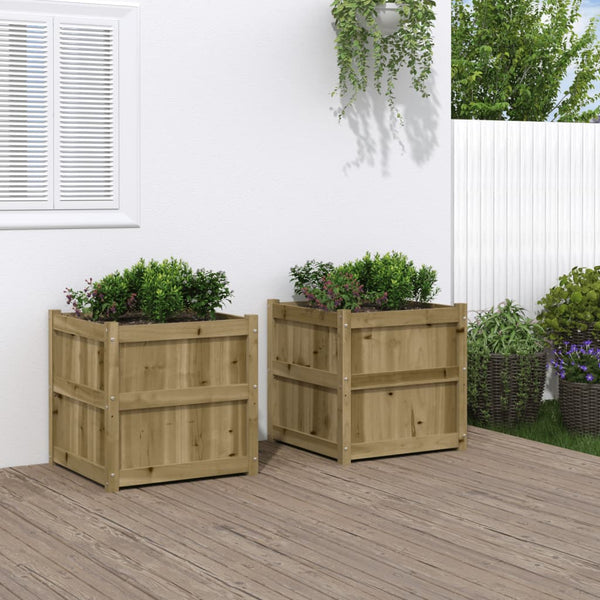 jardiniere bois massif style rustique 60x60x60 cm set 1 2 pcs naturel impregne 3 | jardinna