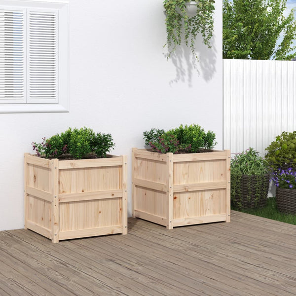 jardiniere bois massif style rustique 60x60x60 cm set 1 2 pcs pin naturel 3 | jardinna