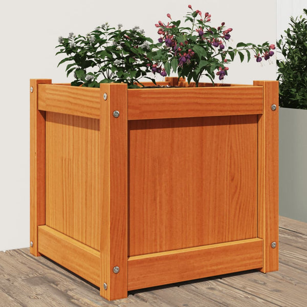 jardiniere bois pin massif design cubique renforts bois pin brun 2 | jardinna