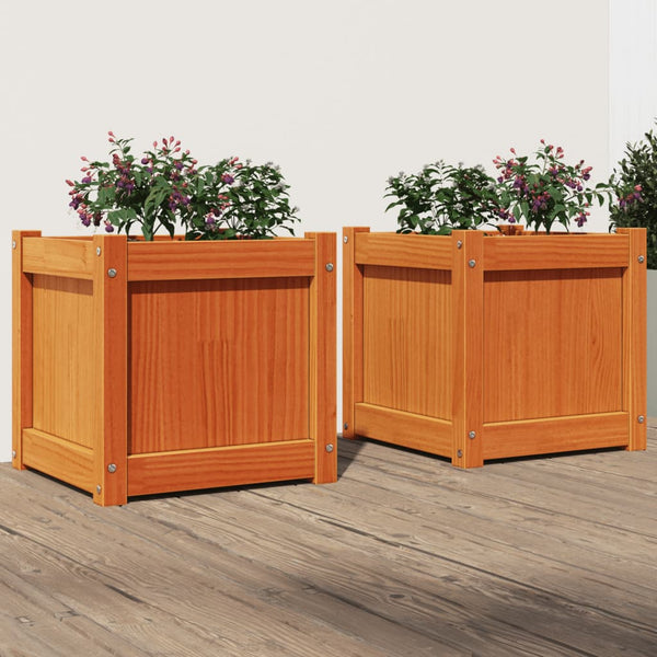 jardiniere bois pin massif design cubique renforts bois pin brun 3 | jardinna