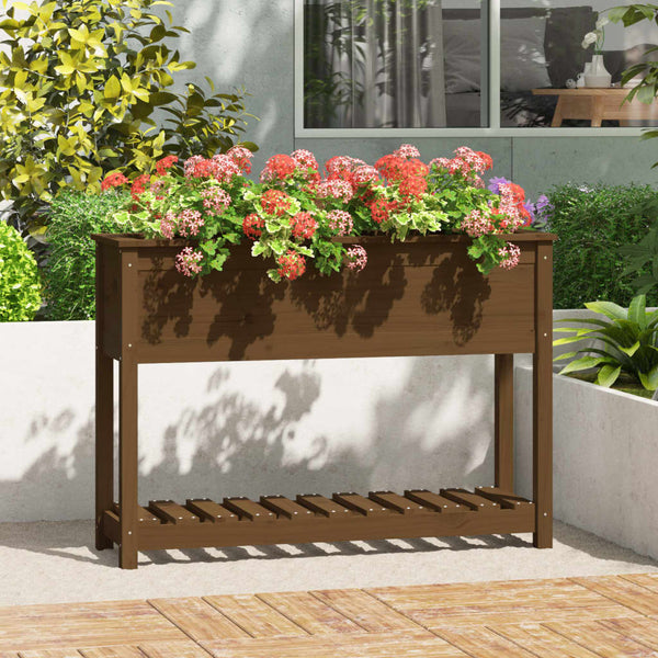 jardiniere pied bois etagere marron miel 111 x 34 x 81 cm 1 | jardinna