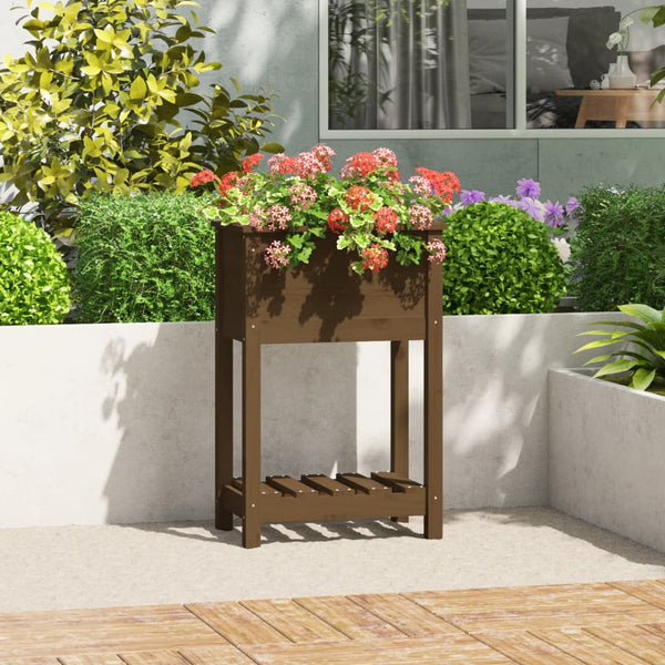 jardiniere pied bois etagere marron miel 54 x 34 x 81 cm 1 | jardinna
