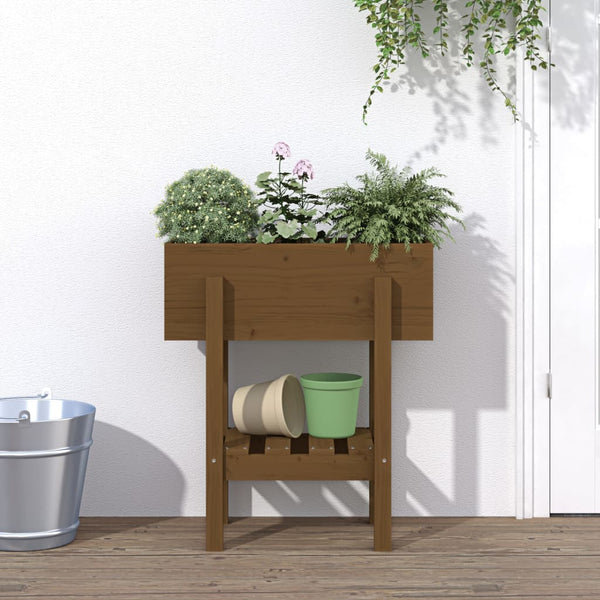 jardiniere pied etagere bois pin massif pin marron miel 62 x 30 x 69 cm 1 | jardinna