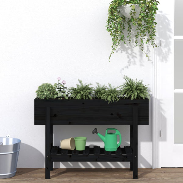 jardiniere pied etagere bois pin massif pin noir 101 x 30 x 69 cm 1 | jardinna
