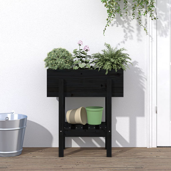 jardiniere pied etagere bois pin massif pin noir 62 x 30 x 69 cm 1 | jardinna