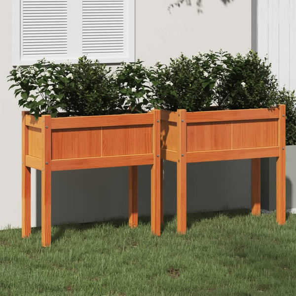 jardiniere pied rectangulaire bois massif 70 cm bois pin brun 3 | jardinna