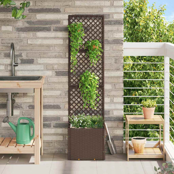 jardiniere rectangulaire effet rotin drainage metal tailles coloris marron 35 x 30 x 135 cm 1 | jardinna