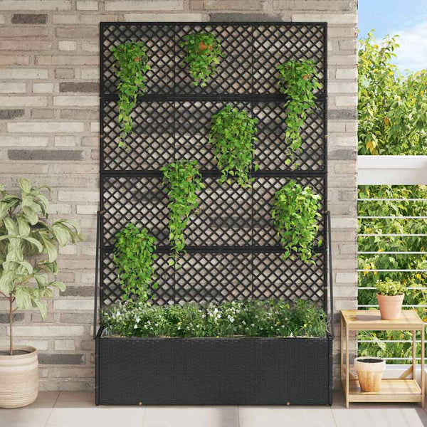 jardiniere rectangulaire effet rotin drainage metal tailles coloris noir 105 x 30 x 170 cm 1 | jardinna