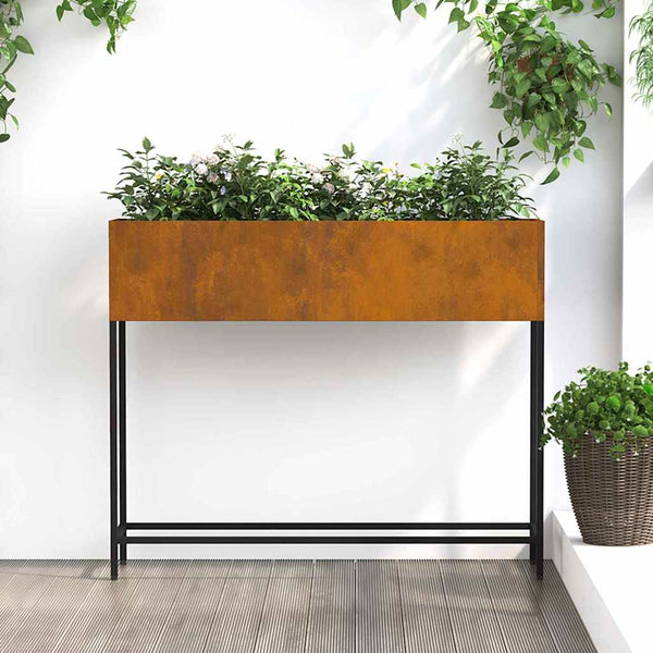 jardiniere rectangulaire surelevee acier design durable acier corten 100 x 26 x 82 cm 1 | jardinna