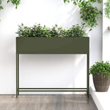 jardiniere rectangulaire surelevee acier design durable vert olive 100 x 26 x 82 cm 1 | jardinna