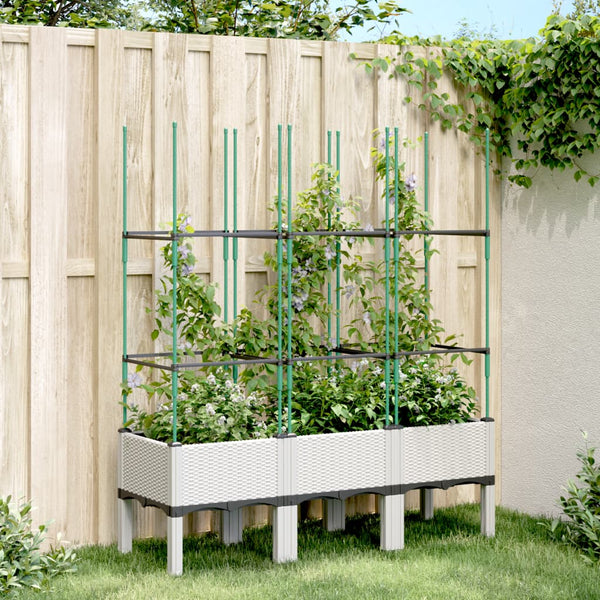 jardiniere treillis a tuteurs modulaires aspect rotin blanc 120 x 40 x 142 cm 24uh | jardinna