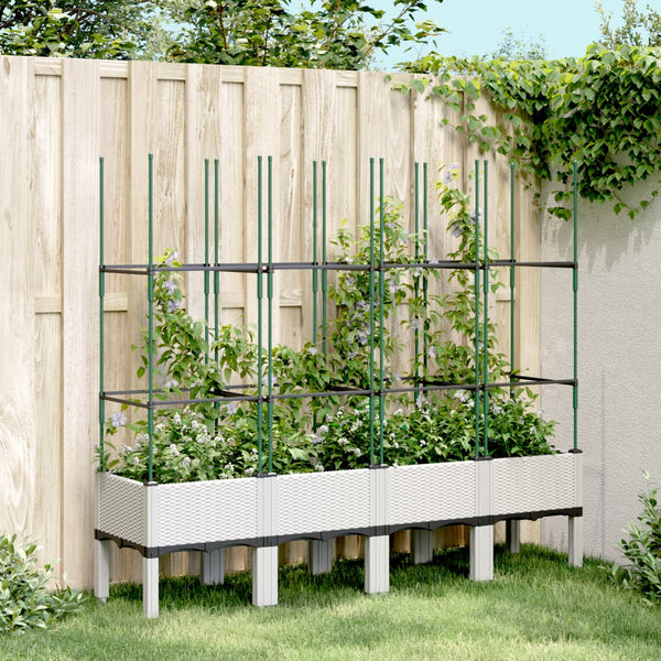 jardiniere treillis a tuteurs modulaires aspect rotin blanc 160 x 40 x 142 cm 50ad | jardinna