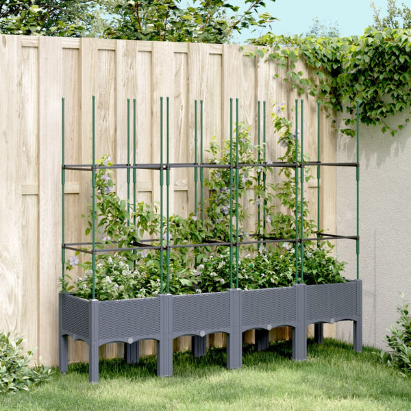 jardiniere treillis a tuteurs modulaires aspect rotin gris bleu 160 x 40 x 142 cm 40iq | jardinna