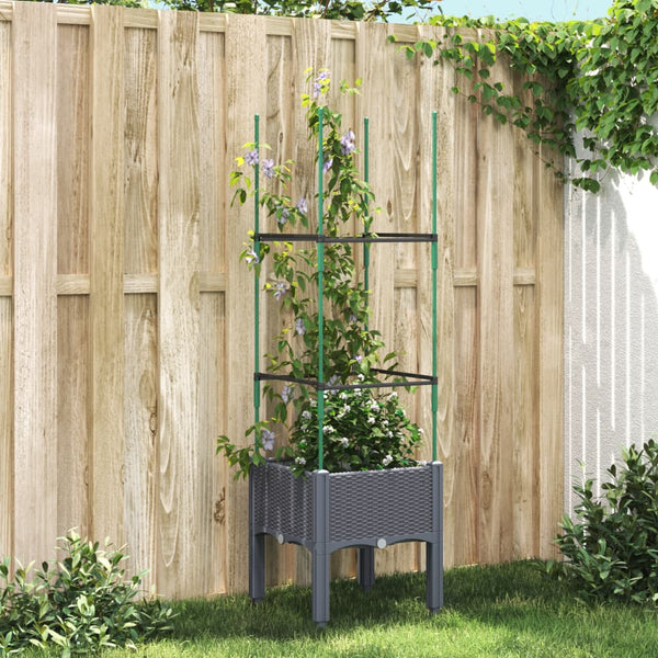 jardiniere treillis a tuteurs modulaires aspect rotin gris bleu 40 x 40 x 142 cm 26lr | jardinna