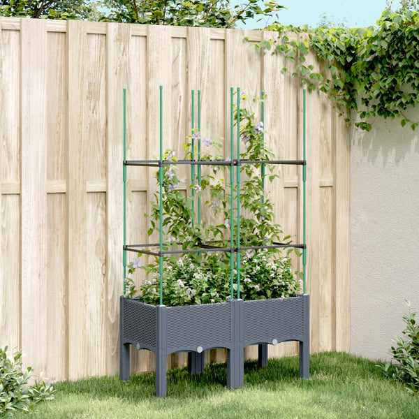 jardiniere treillis a tuteurs modulaires aspect rotin gris bleu 80 x 40 x 142 cm 68ga | jardinna