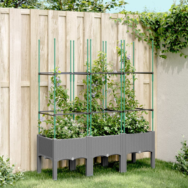 jardiniere treillis a tuteurs modulaires aspect rotin gris clair 120 x 40 x 142 cm 59oq | jardinna