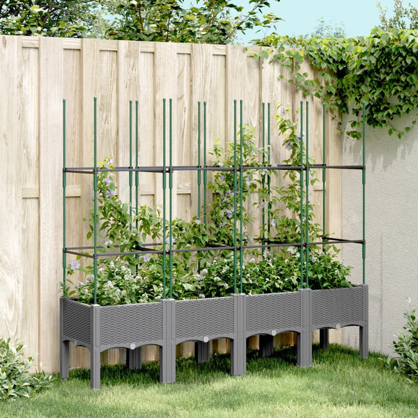 jardiniere treillis a tuteurs modulaires aspect rotin gris clair 160 x 40 x 142 cm 92qq | jardinna