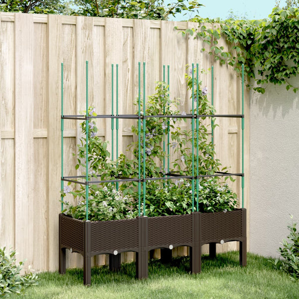 jardiniere treillis a tuteurs modulaires aspect rotin marron 120 x 40 x 142 cm 70pp | jardinna