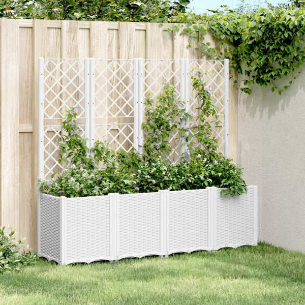 jardiniere treillis modulaire aspect rotin drainage facile blanc 160 x 40 x 140 cm 1 | jardinna