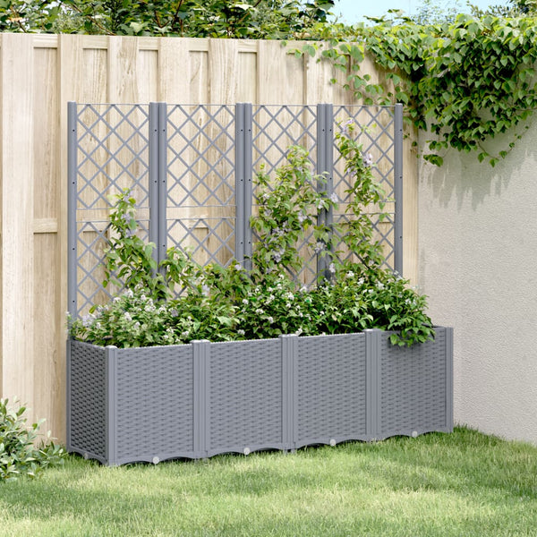 jardiniere treillis modulaire aspect rotin drainage facile gris bleu 160 x 40 x 140 cm 1 | jardinna