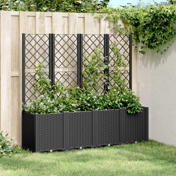 jardiniere treillis modulaire aspect rotin drainage facile noir 160 x 40 x 140 cm 1 | jardinna
