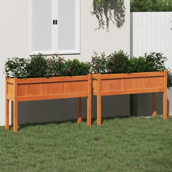 jardinieres pieds 110x31x70 cm bois pin massif bois pin brun 3 | jardinna