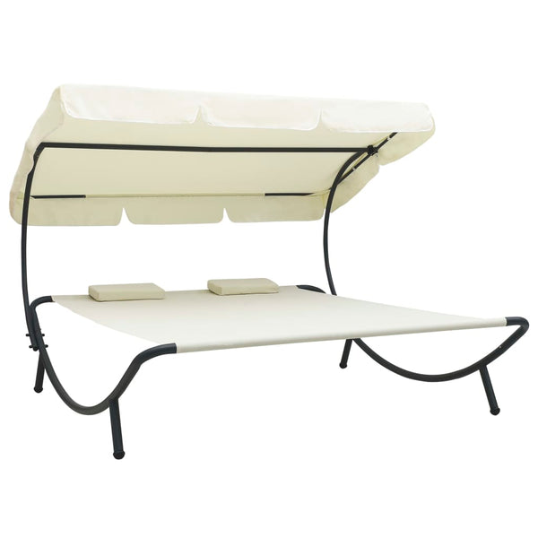 lit jardin luxe transat double auvent blanc creme | jardinna