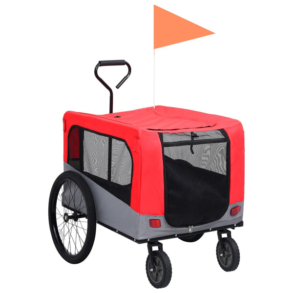 remorque velo poussette convertible 2 1 animaux rouge gris | jardinna