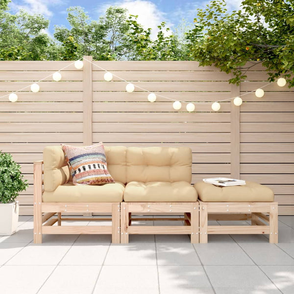 salon jardin coussins bois massif robuste confortable 3 pcs pin naturel 1 | jardinna