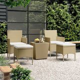 set bistro 3 5 pieces resine tressee verre trempe duo contemporain beige repose pied | jardinna