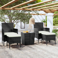 set bistro 3 5 pieces resine tressee verre trempe duo contemporain noir repose pied | jardinna