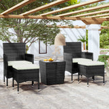 set bistro 3 5 pieces resine tressee verre trempe duo contemporain noir repose pied | jardinna