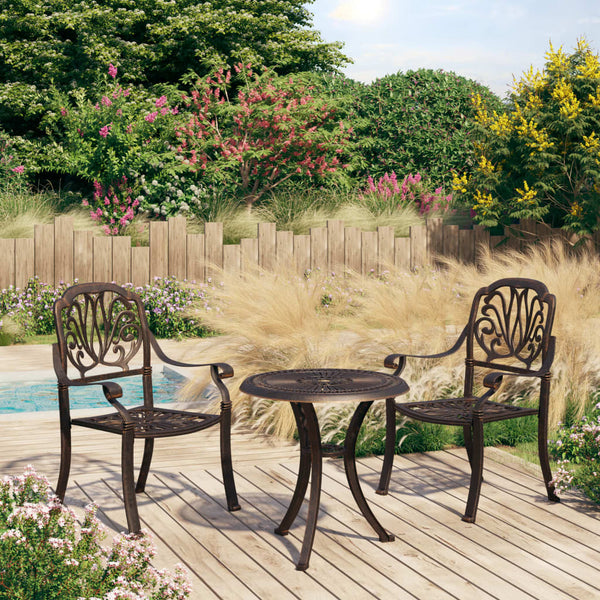 set bistro 3pcs chaises fixes vintage bronze | jardinna